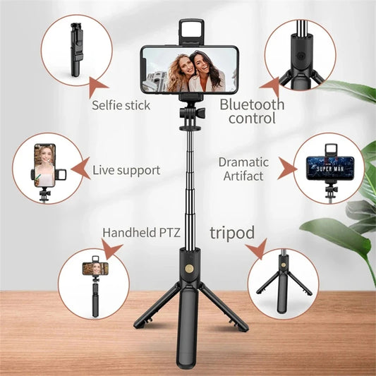 Selfie Stick with Light Wireless Tripod Stand Bluetooth Remote Extendable for iPhone Android Phone Live Streaming Vlog