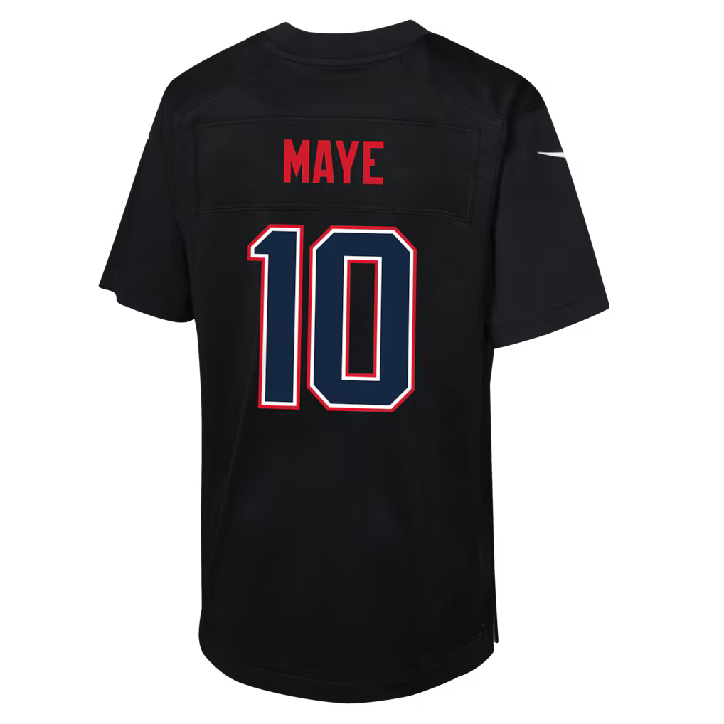 Drake Maye Patriots Nike Youth Super Bowl LX Jersey - Black - Yth L
