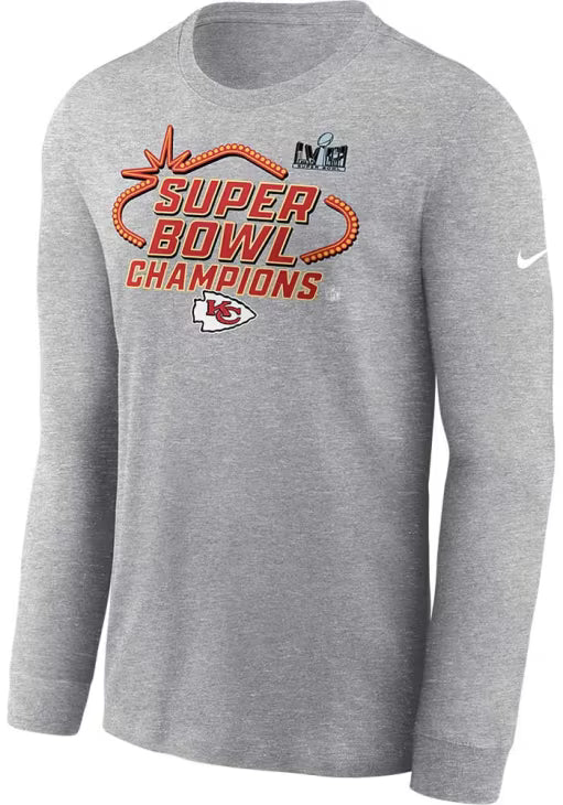 Kansas City Chiefs Nike Super Bowl LVIII Champions Long Sleeve Shirt - Heather Gray