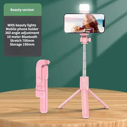 Selfie Stick with Light Wireless Tripod Stand Bluetooth Remote Extendable for iPhone Android Phone Live Streaming Vlog