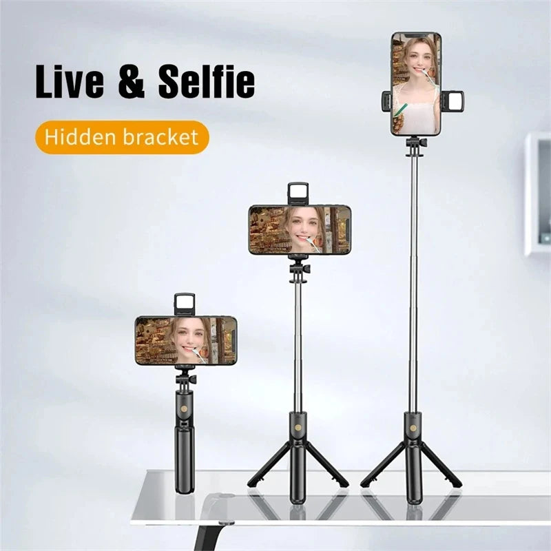 Selfie Stick with Light Wireless Tripod Stand Bluetooth Remote Extendable for iPhone Android Phone Live Streaming Vlog