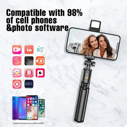 Selfie Stick with Light Wireless Tripod Stand Bluetooth Remote Extendable for iPhone Android Phone Live Streaming Vlog