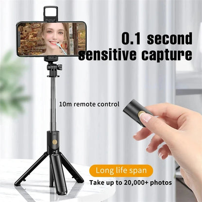 Selfie Stick with Light Wireless Tripod Stand Bluetooth Remote Extendable for iPhone Android Phone Live Streaming Vlog