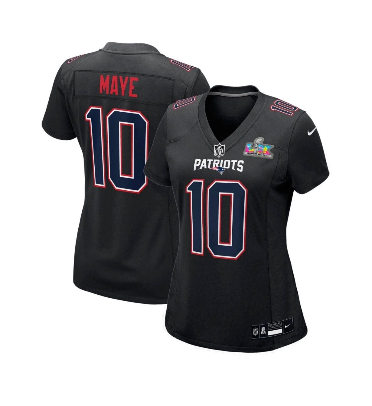 Drake Maye Patriots Nike Women's Super Bowl LX Game Jersey - Black - L