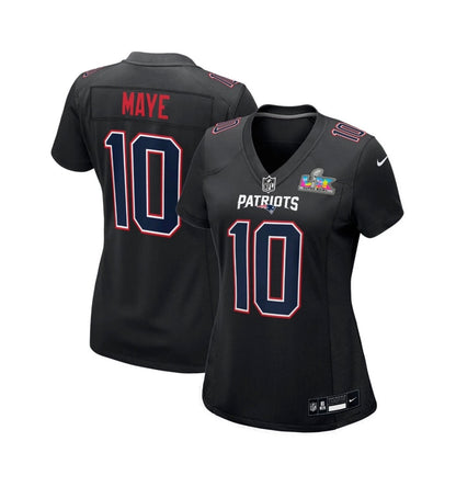 Drake Maye Patriots Nike Women's Super Bowl LX Game Jersey - Black - L