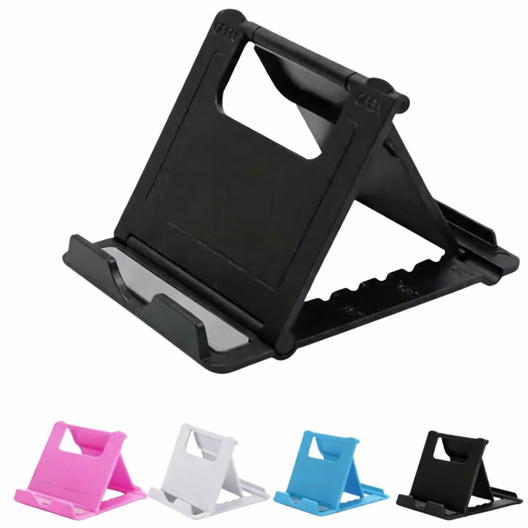 Adjustable trading card display stand in black — front view