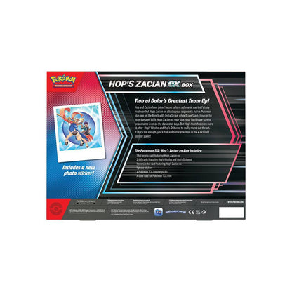 Pokémon TCG Hop's Zacian ex Box — packaging back with contents list