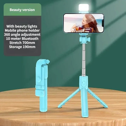 Selfie Stick with Light Wireless Tripod Stand Bluetooth Remote Extendable for iPhone Android Phone Live Streaming Vlog