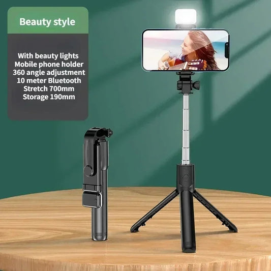 Selfie Stick with Light Wireless Tripod Stand Bluetooth Remote Extendable for iPhone Android Phone Live Streaming Vlog
