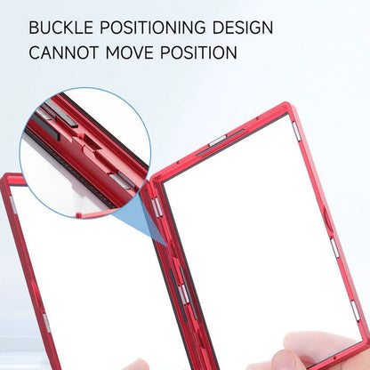 Side profile of aluminum PSA slab case showing slim stackable design