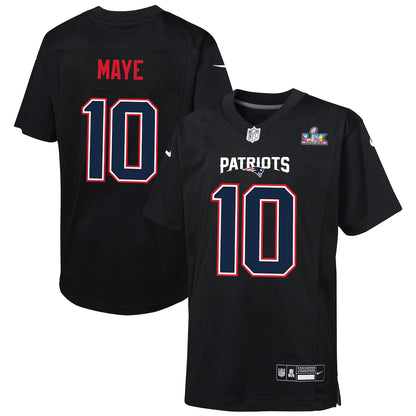 Drake Maye Patriots Nike Youth Super Bowl LX Jersey - Black - Yth L