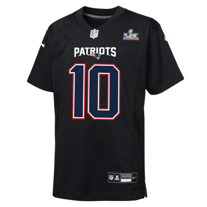 Drake Maye Patriots Nike Youth Super Bowl LX Jersey - Black - Yth L